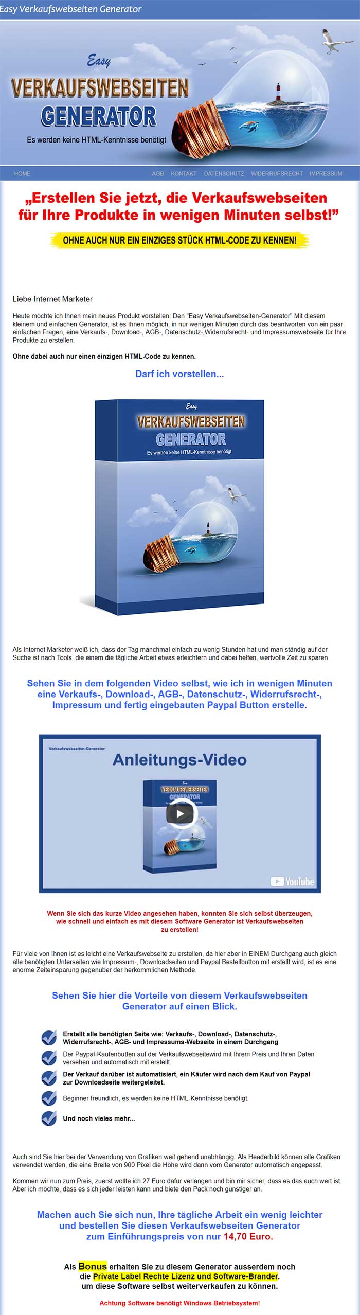 Easy Verkaufswebseiten Generator